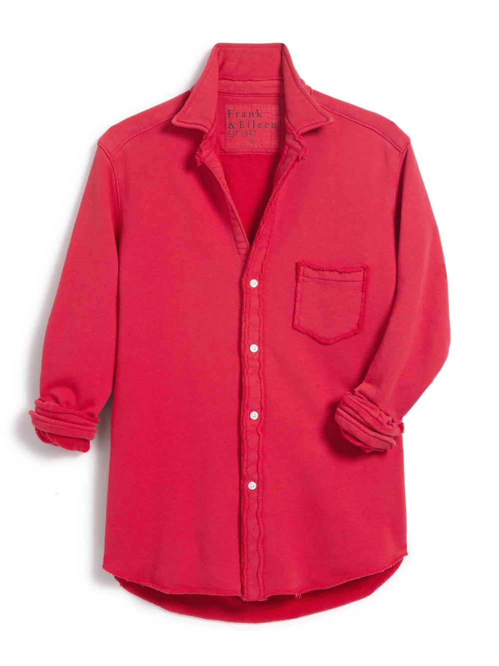 ✨ Frank & Eileen Eileen Relaxed Button Up Triple Fleece in Crimson ✨ - Picture 3 of 7
